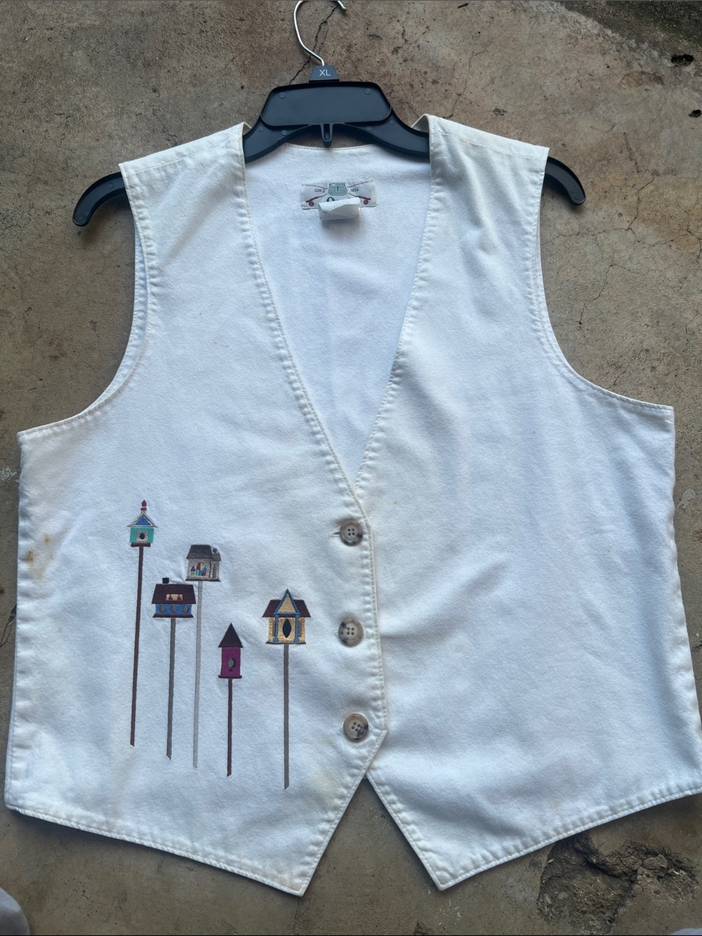 White Embroidered Birdhouse Vest